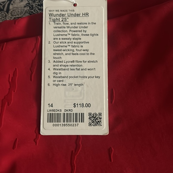 Lululemon Lunar New Year Wunder Under High-Rise Tight 25" Size 14 NWT RED - Picture 5 of 8